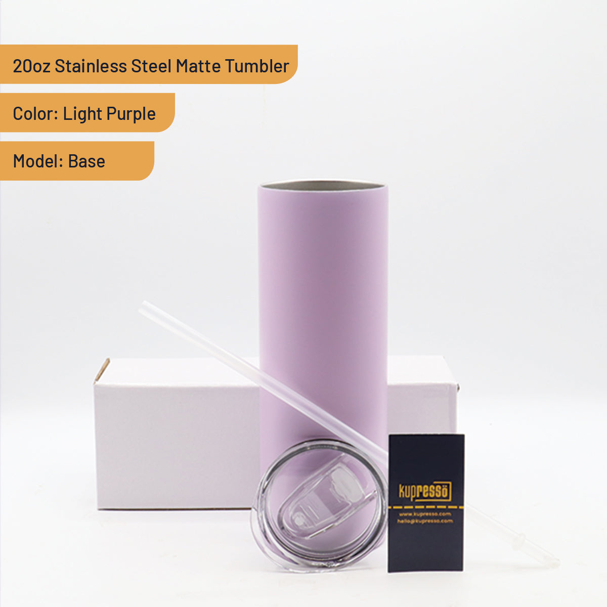 20oz Stainless Steel Matte Tumbler 20oz Stainless Steel Tumblers Kupresso Base (White Gift Box) Light Purple 