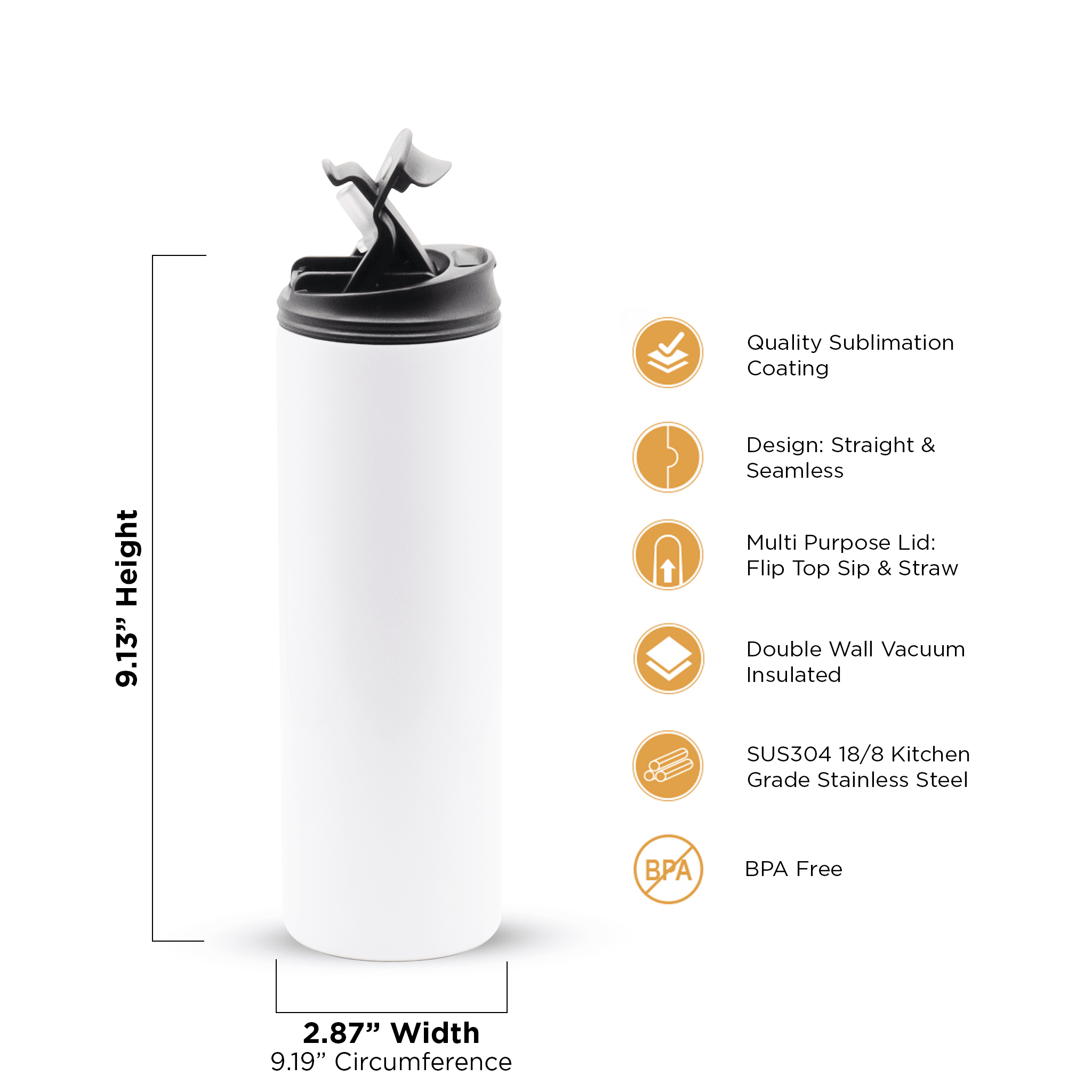 20oz Sublimation Straight Bottle (Double Way) Kupresso 