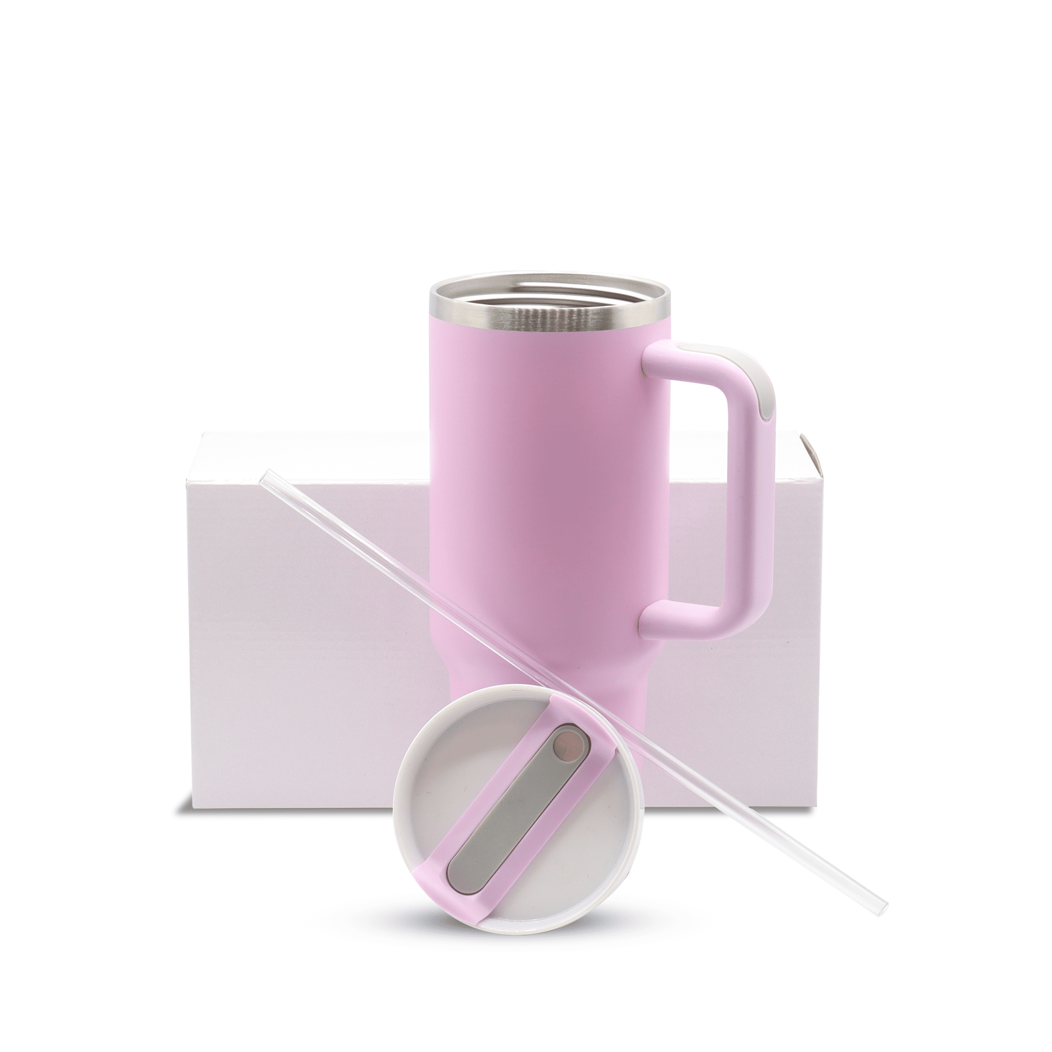40oz Sublimation (Matte) Tumbler with Handle Kupresso Pink White Gift Box Single