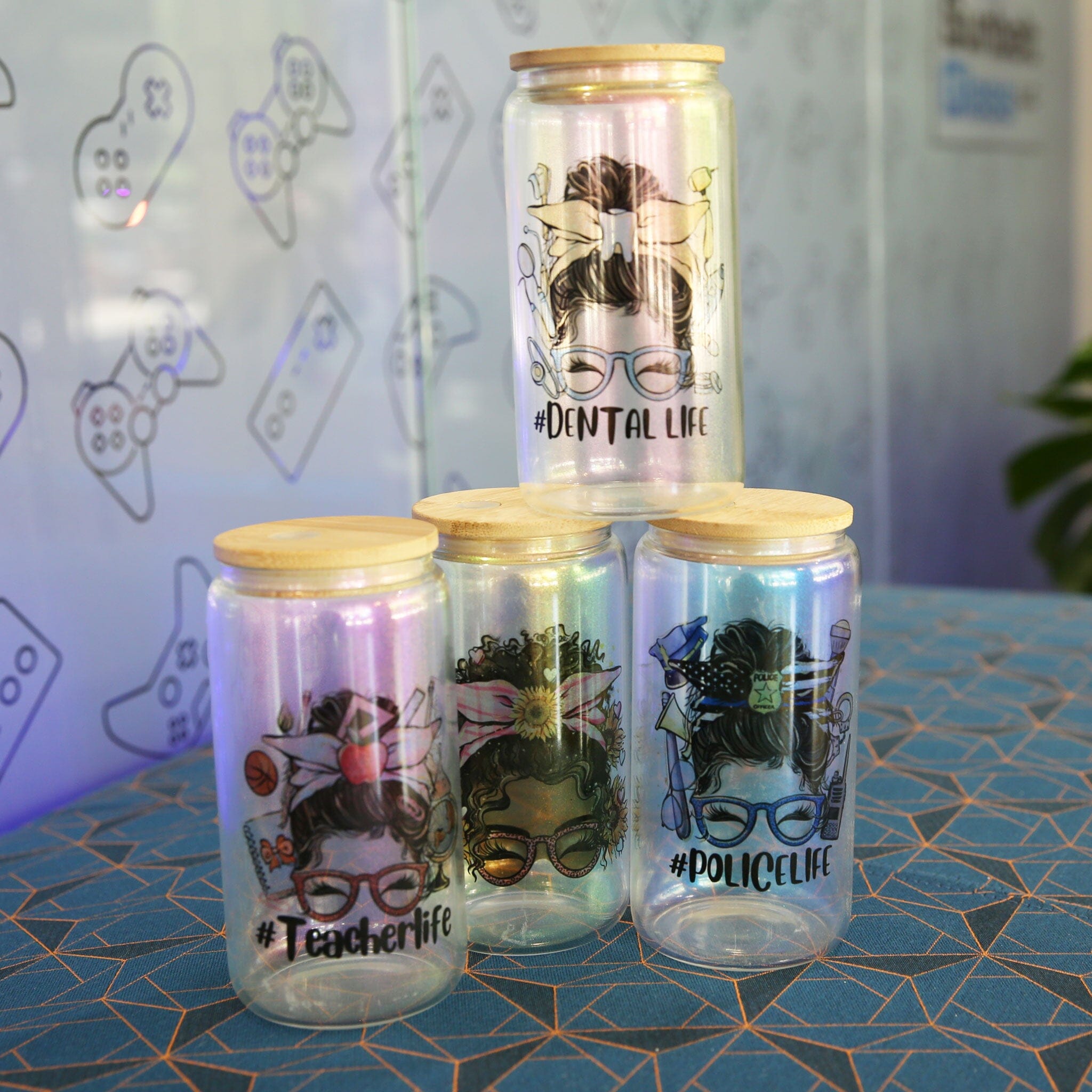 16oz Sublimation Iridescent Glass Jar Kupresso 