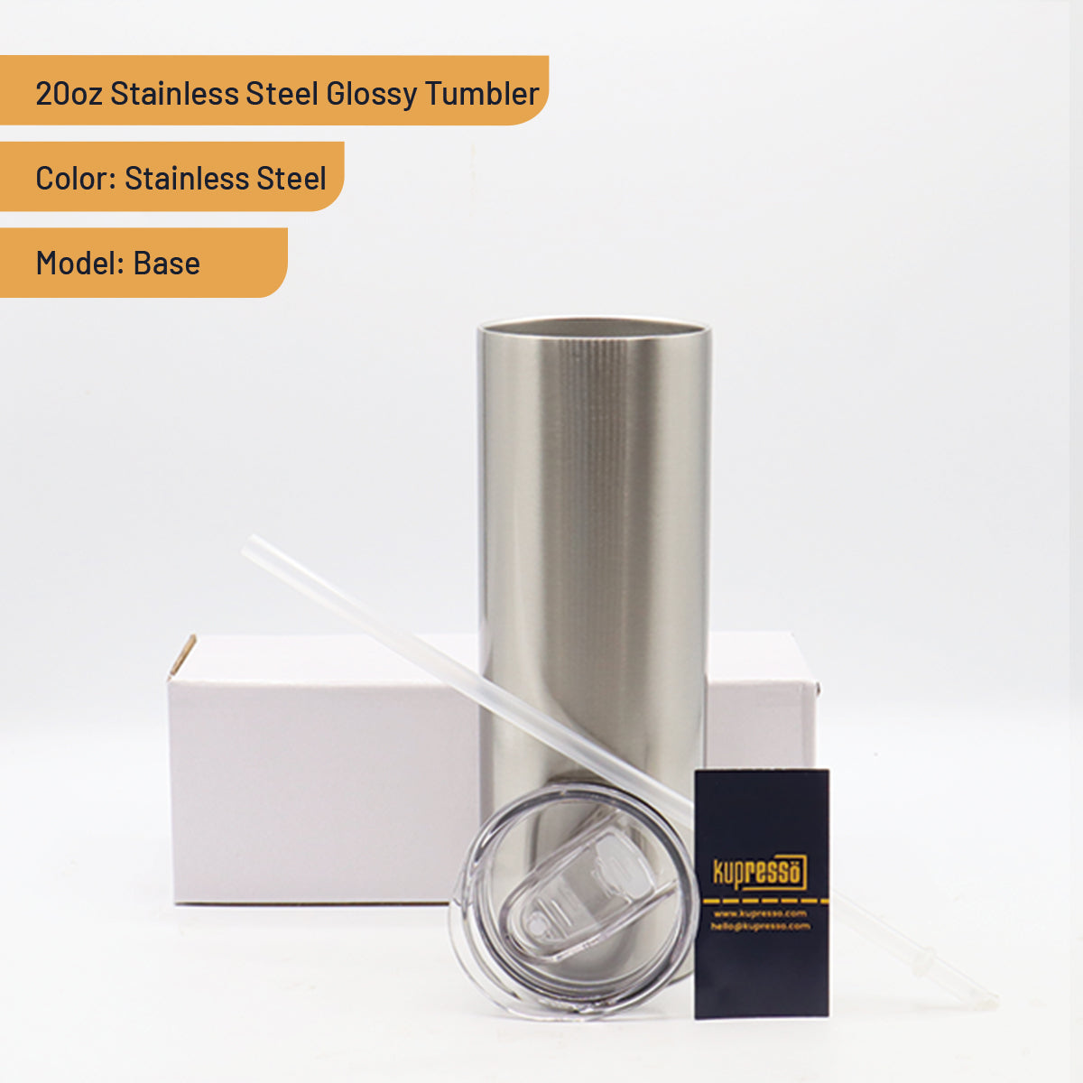 20oz Stainless Steel Glossy Tumbler 20oz Stainless Steel Tumblers Kupresso Base (White Gift Box) Stainless Steel 