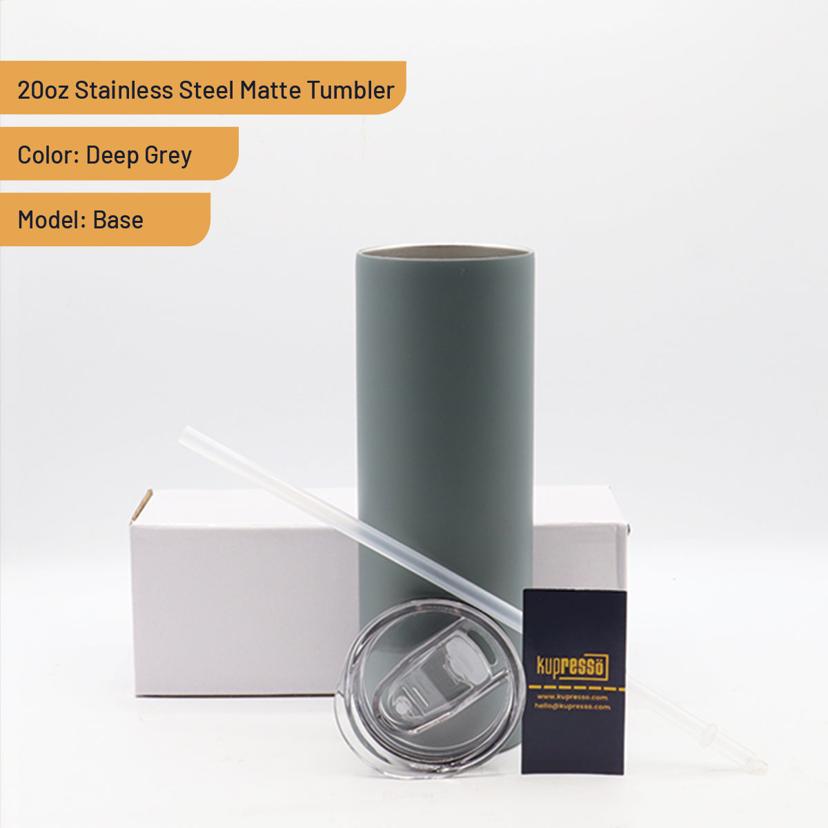 20oz Stainless Steel Matte Tumbler 20oz Stainless Steel Tumblers Kupresso Base (White Gift Box) Deep Grey 
