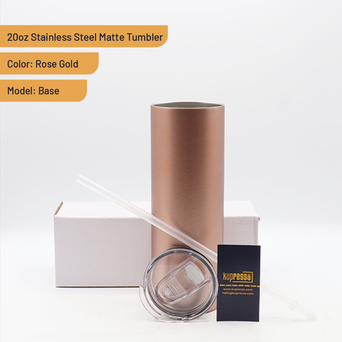 20oz Stainless Steel Matte Tumbler 20oz Stainless Steel Tumblers Kupresso Base (White Gift Box) Rose Gold 